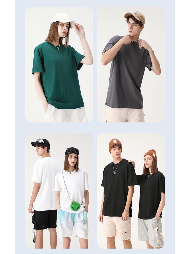 Męski T-shirt z ciężkiej bawełny 230g z opuszczonymi ramionami - Jednolity kolor, Luźny krój, Krótki rękaw, Wysoka jakość