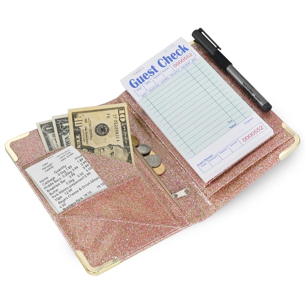Mymazn Libreta Personalizada Para Camarera Con Bolsillo Transparente Para Fotos, Organizador Delgado De Cheques De Invitados Y Soporte Para Dinero, Se Adapta A La Mayoría De Delantales De Servidor
