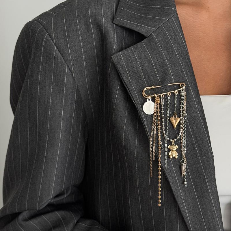 Unique Multi Layer Tassel Chain Brooch for Men Women Punk Personality Jewelry Accessory for Costume Formal Wear