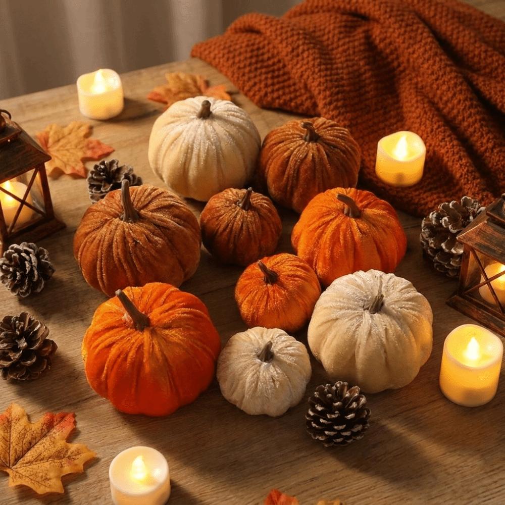 Multi Sizes Mini Pumpkin Ornament Velvet Halloween Artificial Decoration Living Room Decor