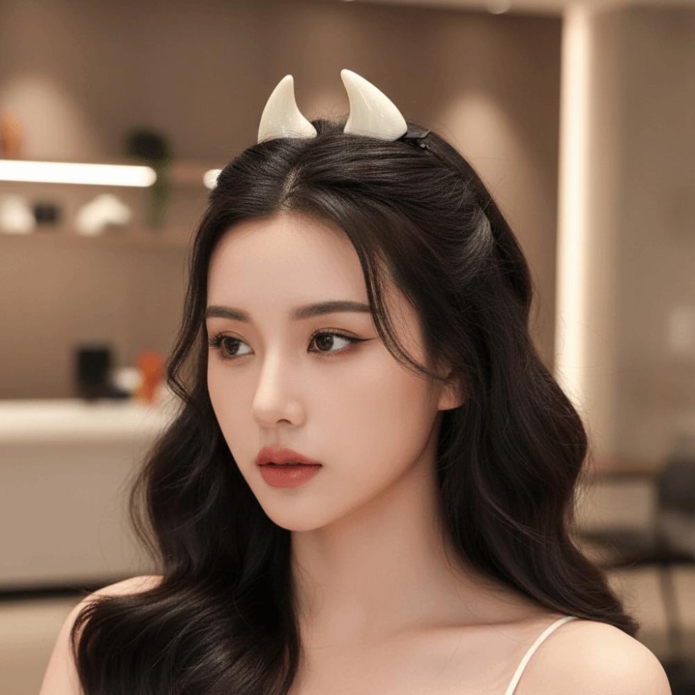 Glossy Demon Horn Barrettes Miniature Ox Horn Hair Clips Devil Horn Hairpins  Music Festival