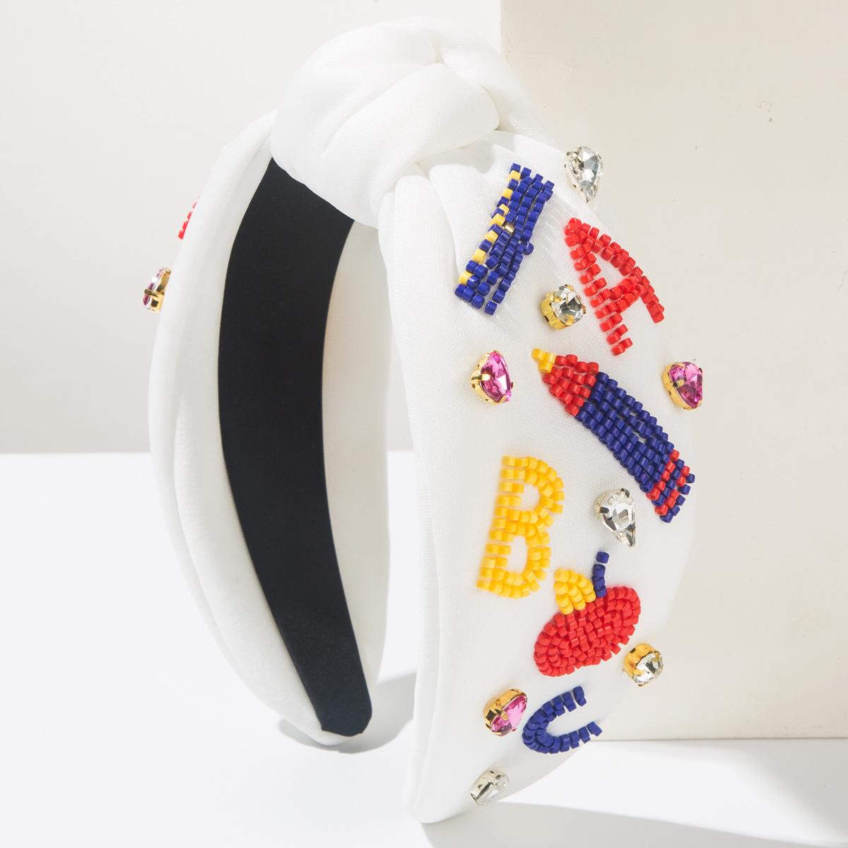 

Amazon s Hot Selling Headband With Diamond Studded Letters Rainbow Pencils Rice Beads Sewn With High-quality Hair Accessories One Size білий