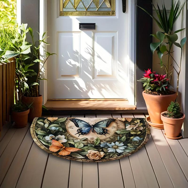 1 Stück Schmetterling Mandala Halbkreis Willkommen Fußmatte Rutschfest für Außenbereich Terrasse Veranda Küche Badezimmer Eingangsbereich Bodenmatte