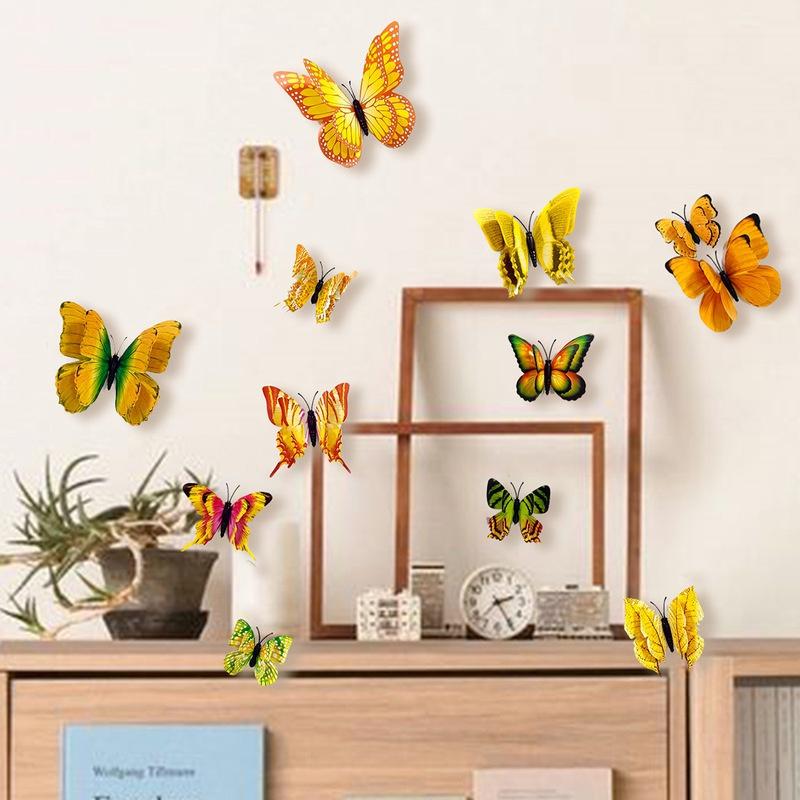 12 Pièces Autocollants Muraux Papillons Décalcomanies Autocollants sur le Mur Nouvel An Décorations de Maison Papier Peint Papillon 3D en PVC pour Salon