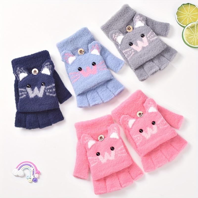 Fleece Knitted Gloves for And with Half Finger Cute Cartoon Thickened Flap To Keep Warm In Autumn and Winter Korean Version To Prevent Cold