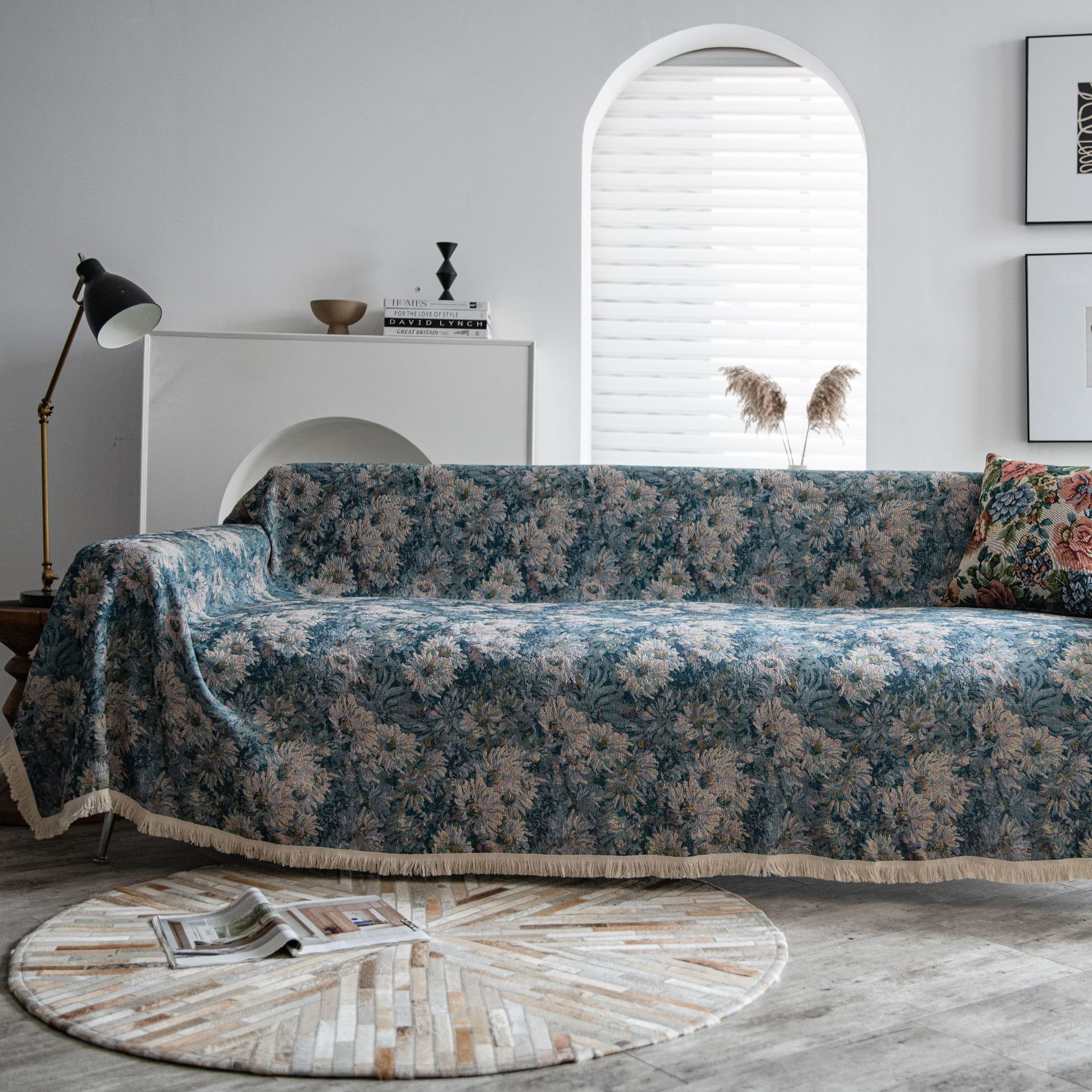 

American Appearance Style Jacquard Non-slip Couch Furniture Towel Blanket Double-sided Jacquard Cotton Gauze Four Seasons Universal Classic Couch 130x180cm1pcs