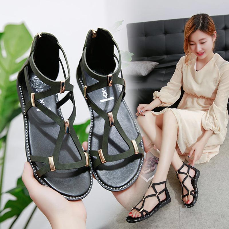 

Spring and summer fashion hollow sandals women s shoes flat bag heel cross student women s sandals 36 зелений