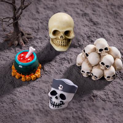 3D Horror Halloween Decoration Miniature Tombstone Ghost Skeleton Skull Micro Resin Figurine Ornaments Hallowmas Prop