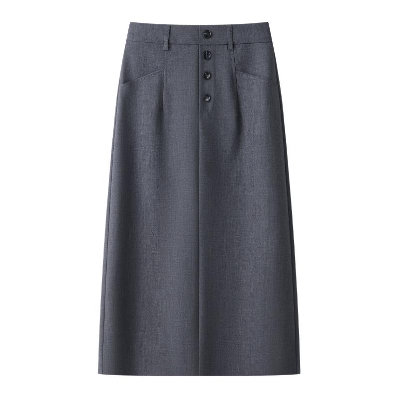 

Юбка миди с высокой талией для миниатюрных женщин - Весна/Осень 2025 Прямой костюм Облегающий стиль 3XL серый