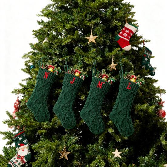 Christmas Stockings with Initials 18 Inches Large Embroidered Letter Christmas Stocking Monogram Knitted Stocking for Famliy Holiday Xmas Tree