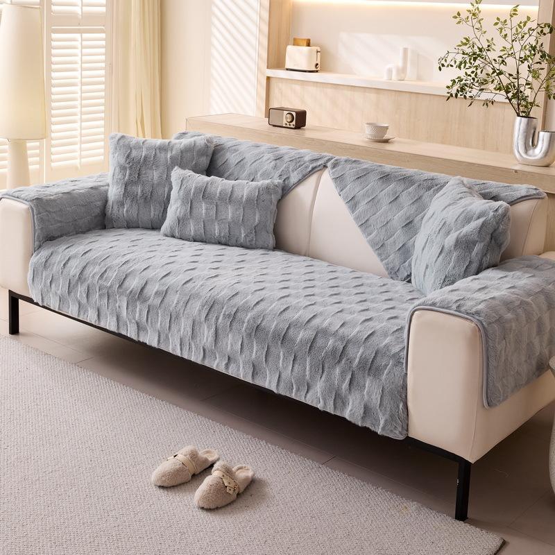 New Light Luxury Internet Celebrity Thickened Plush Leather Sofa Cushion Winter Modern Cream High-End Cover Seat Cushion Cover Cloth
