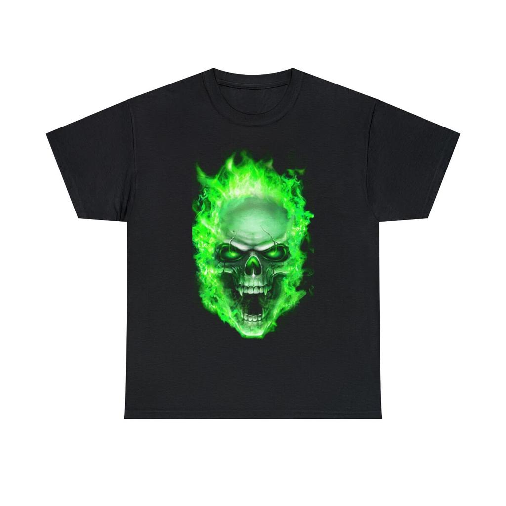 Flaming Demon Skull Green Short Sleeve Tee