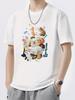 Unisex Casual Tee Cat Dog Collage Print Oversized Crew Neck Fun Pets And Donuts Graphic Short Sleeve Shirt For Daily Wear