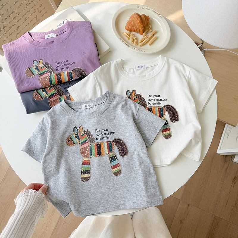 Boy Or Girl Casual Cartoon Pony Short-sleeved T-shirt For Summer, Cute Children's Top