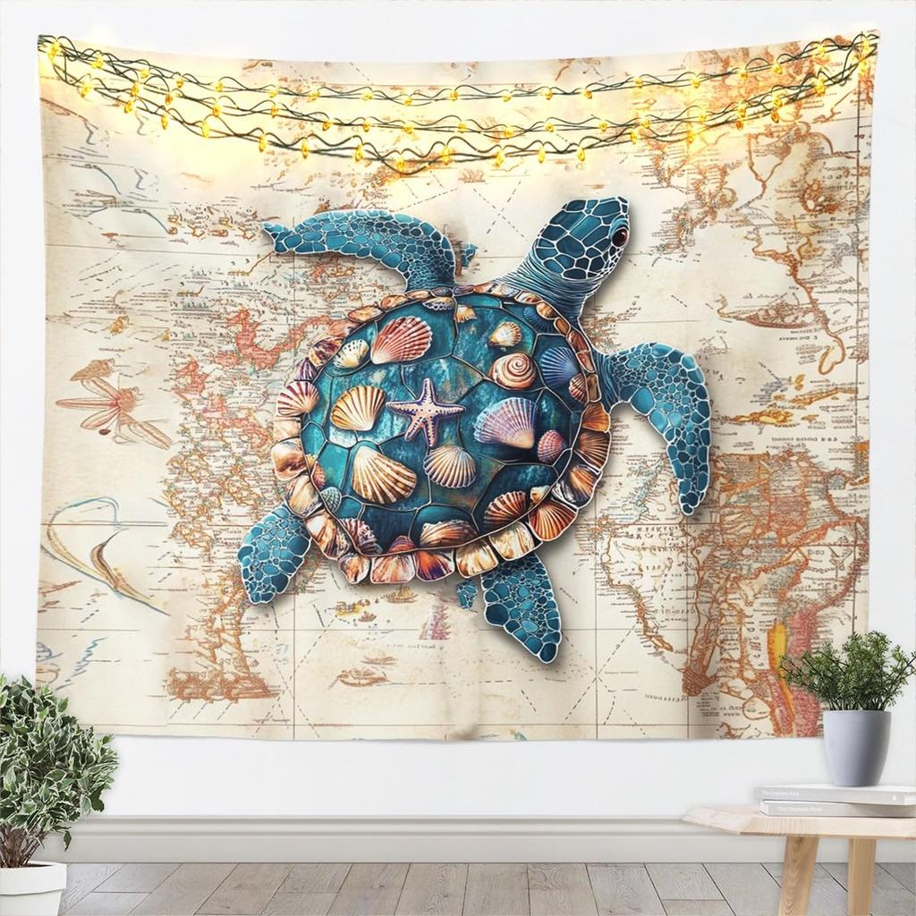 Tropical Sea Tapestry Blue Wave Palm Trees Wall Hanging, Summer Ocean Theme Cartoon Wall Blanket Home Artwork, Kids Girls Room
