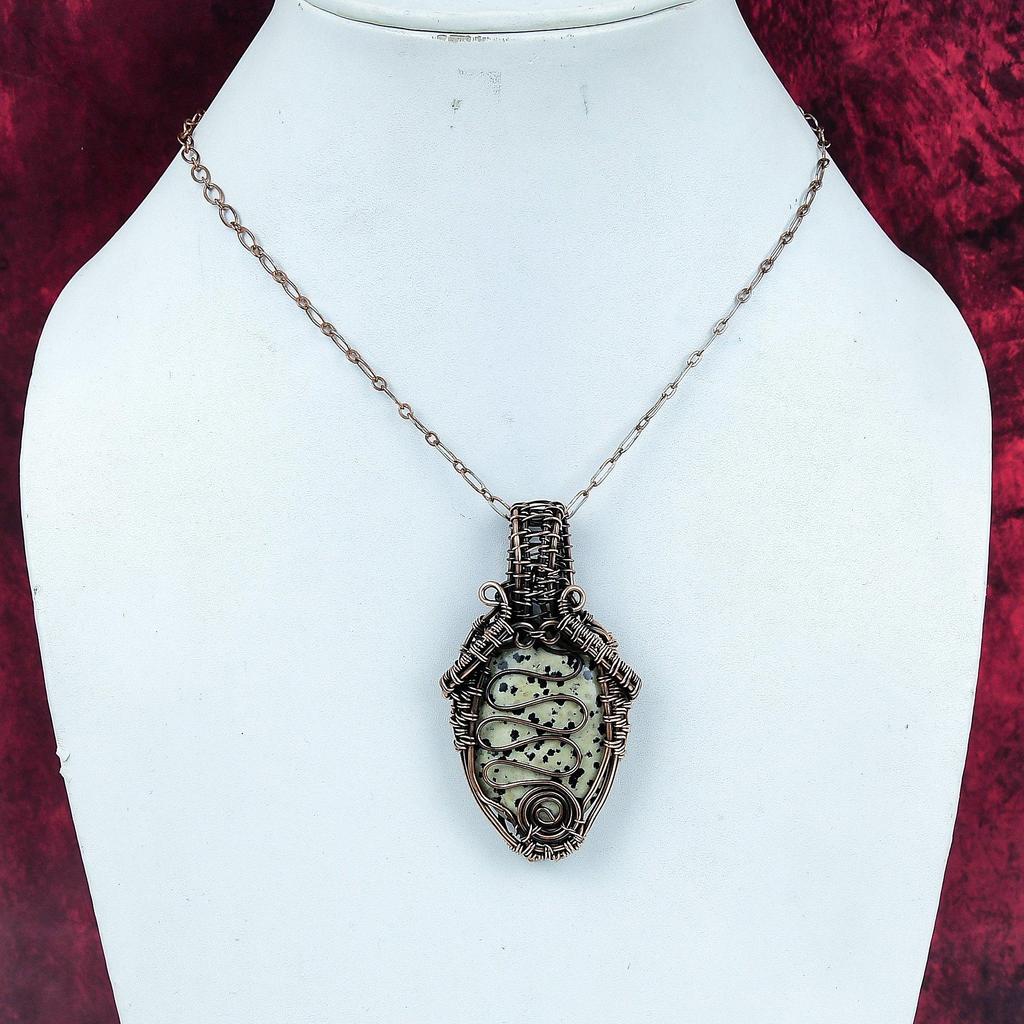 Dalmatian Jasper Pendant Gemstone Pendant Copper Wire Wrapped Handmade Jewelry