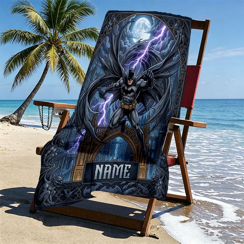 Custom Name Personalized Batman Print Beach Towel, for Trip Camping Beach Party Home Decor, Birthday Gift for Family & Friends