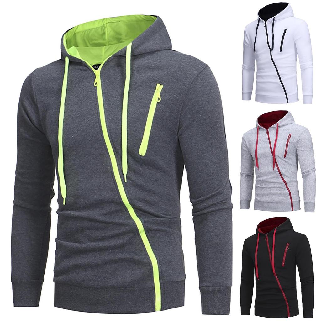 Inclined Zipper Sweater Sports Casual Men's Hooded Long Sleeve Cardigan Coat