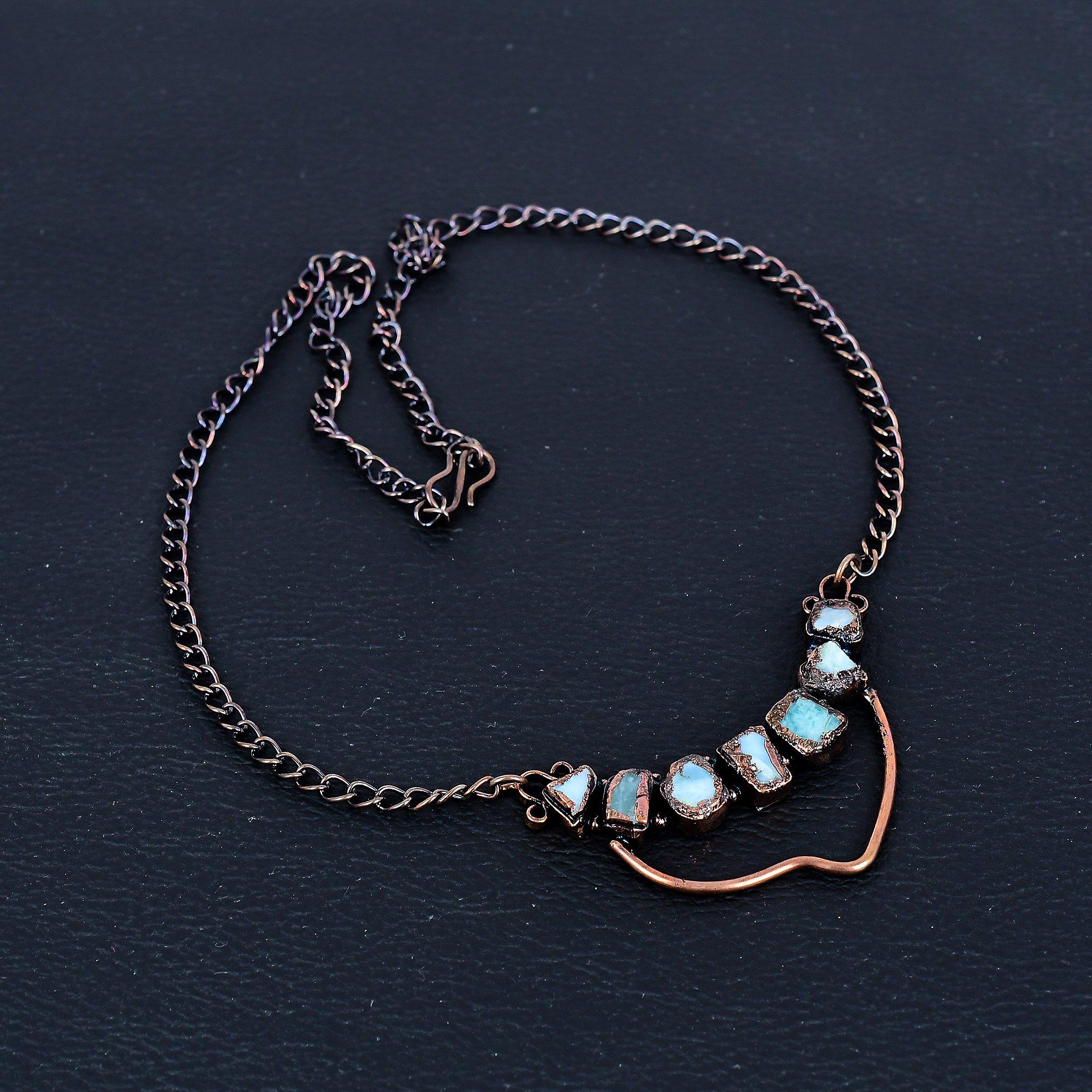 

Larimar Necklace, Gemstone Copper Electroformed Jewelry Necklace, Handmade Jewelry, For Anniversary Gift