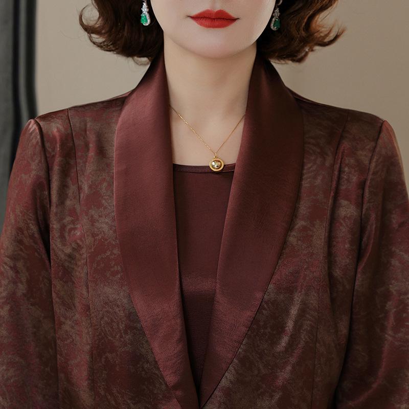 Mom's Chic Autumn Two-Piece Set: Elegant Midlife & Senior Women's Skirt and Outerwear Collection.