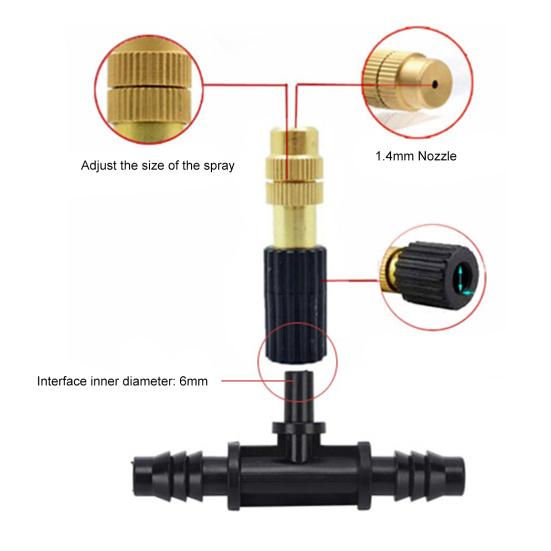 Three-Way Atomizing Nozzle Set Brass Misting Nozzles with Drip Irrigation Connector Adjustable Drip Irrigation Mister Set for Garden Patio Greenhouse