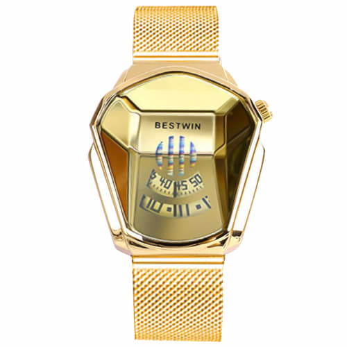 

Часы RORIOS для мужчин, водонепроницаемые, легко читаемые, крутой радужный циферблат с пятиугольным дизайном, трехмерное стеклянное окно и сетчатый ремешок. Этот ан