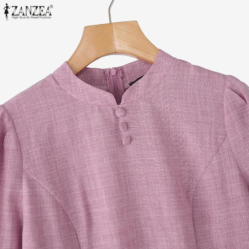 ZANZEA Women Casual Stand Collar 3/4 Sleeve Retro Blouse