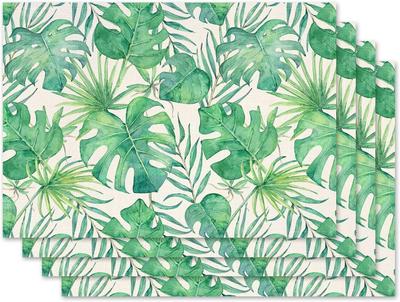 Green Palm Leaves Placemat Set of 4 Tropical Greenery Monstera Placemats Hawaii Seasonal Table Mats for Indoor Outdoor Home Kitchen Dining Decor Party