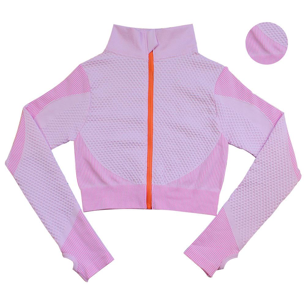 Women's Striped Long Sleeve Yoga Suit - Quick Dry Colorblock Jacket & Crop Top
