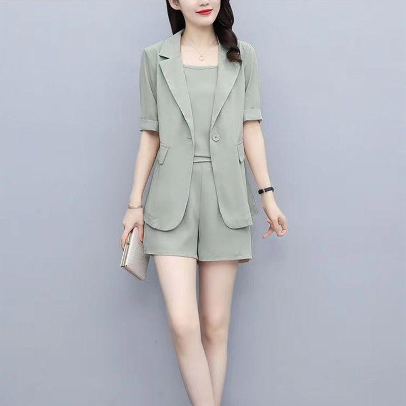 

Three-Piece Suit Western Style plus Size Plus Size Ladies Younger Suit Shorts Green 2 Size XL [Suggested 65.00 kg-72.50 kg]]