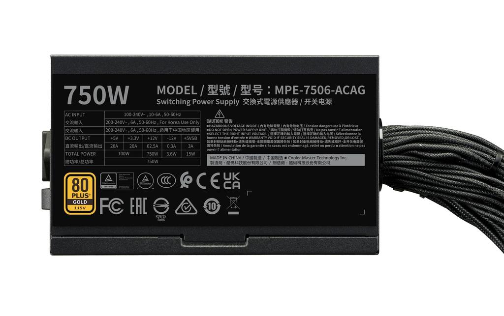 Cooler Master MWE Gold 750 V3 ATX PC Power Supply Unit 750W PS1563 3.1 Non-Modular MPE-7506-ACAG-BJP