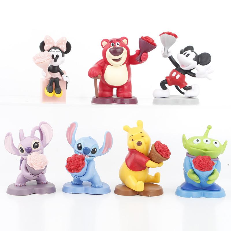 

7Pcs Stitch Swim Collection Line Animation Kawaii Decoration Piece Miniature Collector Figure Plaything Xmas Present