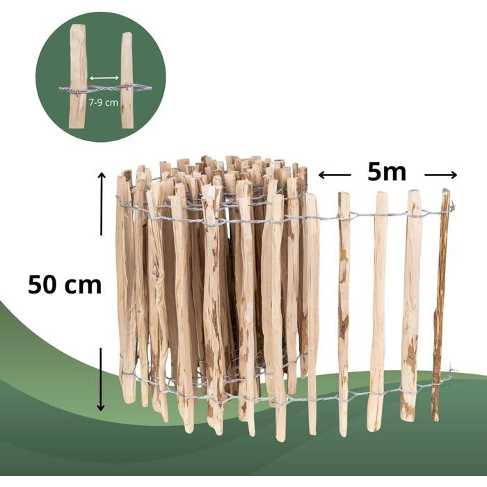 Clôture De Jardin - CREATIVE HOME - Bois De Noisetier - Hauteur 50 Cm - Longueur 5 M - Espacement 7-9 Cm