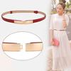 Simple Fashion Belt Women Pu Leather Belt Thin Skinny Metal Gold Elastic Buckle Waistband Female Dress Accessories