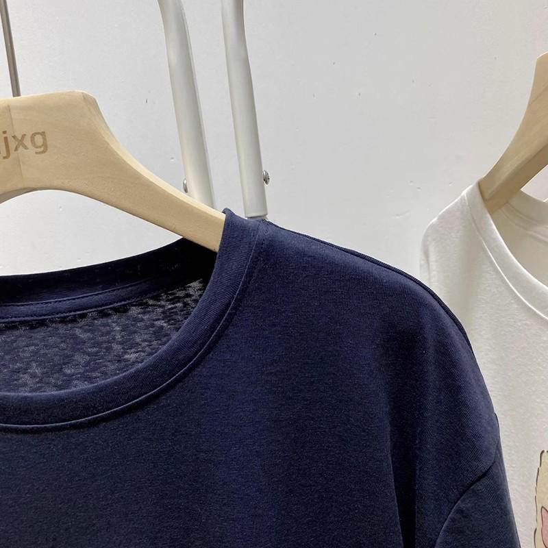 Camiseta de Algodão Feminina de Verão com Estampa de Coelho de Desenho Animado: Solto, Confortável, Manga Curta, Comprimento Médio