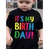 European Sizes Summer Boys' Stylish Short-Sleeve Shirt with Colorful Birthday Letter Elements Print for Outdoor Casual Wear