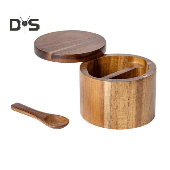 2-Layer Salt And Pepper Bowl with Spoon Magnetic Swivel Lid Dustproof Seasoning Box Rotatable Design Kitchen Helper for Serving