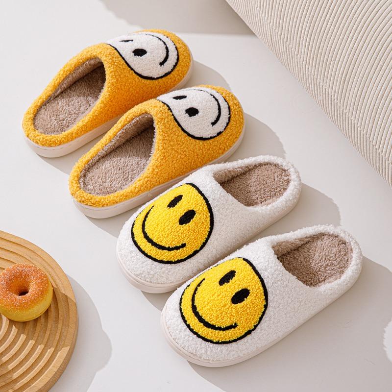 Pantofole Pelose con Faccina Sorridente Versione Coreana Transfrontaliera Autunno e Inverno Casa Interno Pantofole di Cotone Calde Fondo Spesso Casa Pantofole di Peluche