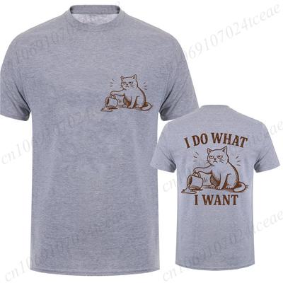 Je Fais Ce Que Je Veux Imprimé Chat Fâché Femmes Hommes T-Shirt, Doux Respirant Col Rond Manches Courtes T-shirt, Tops Style Fun Quirky Unisexe