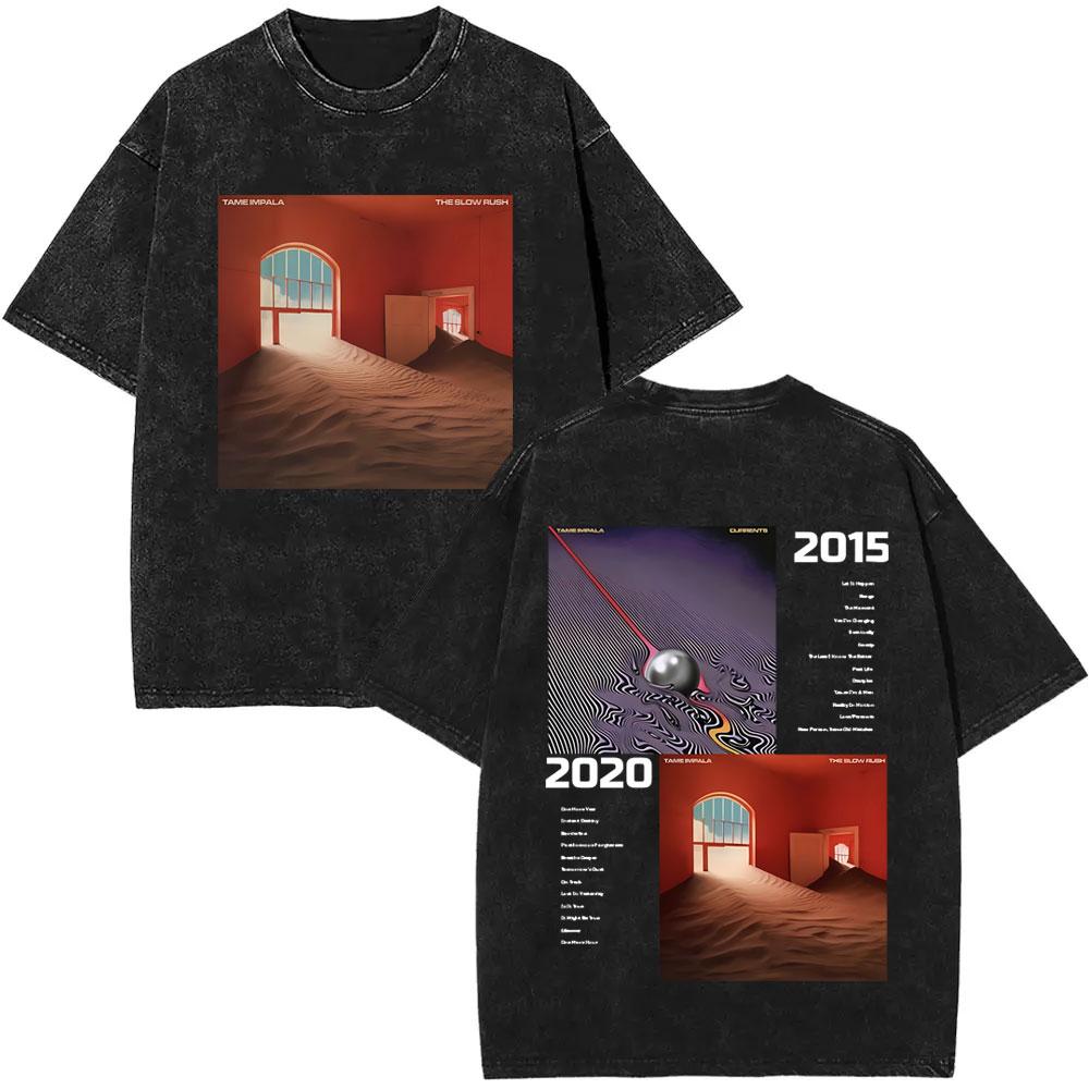 VintageWashed  Pop Rock Band Tame Impala Currents Graphic Print T Shirts Men Women Casual Cotton Oversized Short Sleeve Tshirt