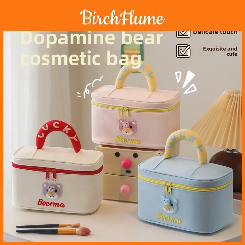 Cute Cartoon Bear Makeup Bag With Plush Fabric For Daily Commuting And Travel Storage
