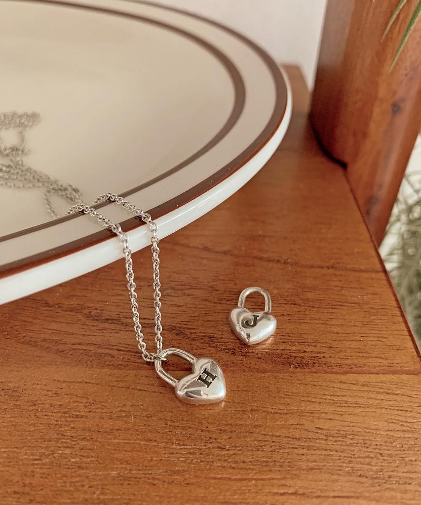 Code.H (Silver 925) Volume Heart Lock Initial Necklace (Type A)