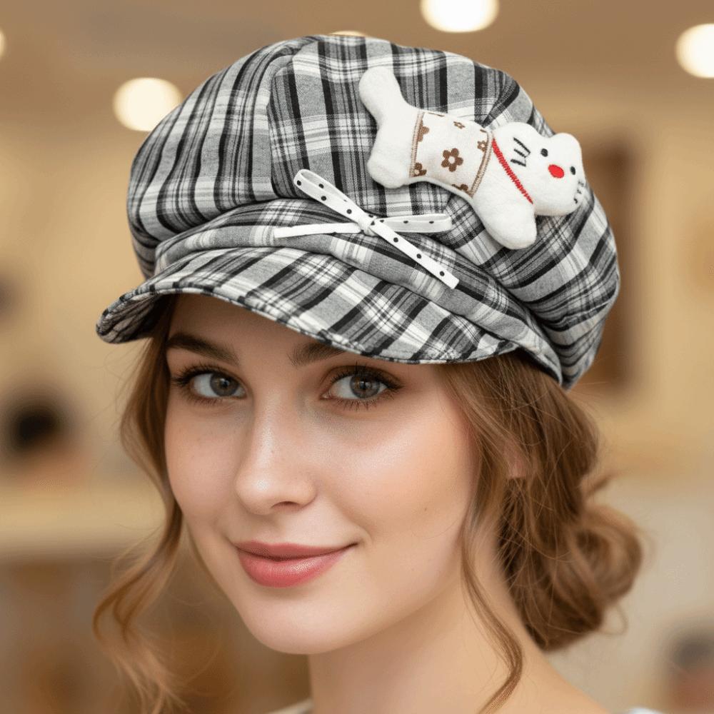 Cute Face Slimming Plaid Beret Hat Thin Design Y2K Octagonal Cap Sun Protection Artist Hat Spring Summer