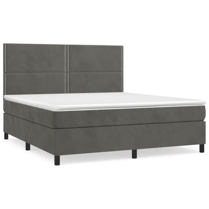 3142978 vidaXL Lit à sommier tapissier et matelas Gris foncé 180x200cm Velours