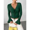 Women S Long Sleeve V Neck Flared Cuff Pullover T Shirt