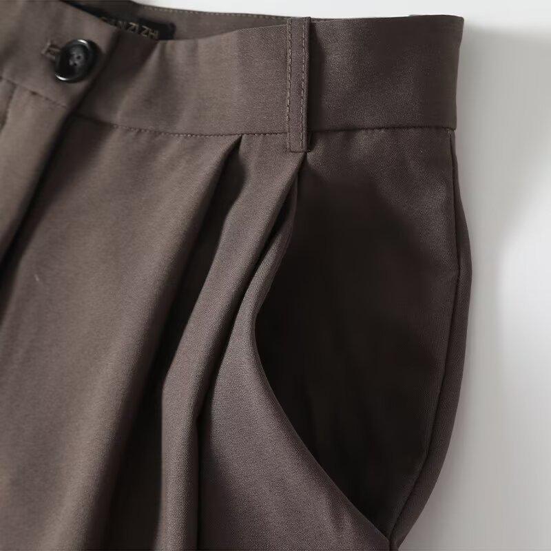 Women's Spring 2025 Double-Pleated Straight-Leg Loose Commuter Pants