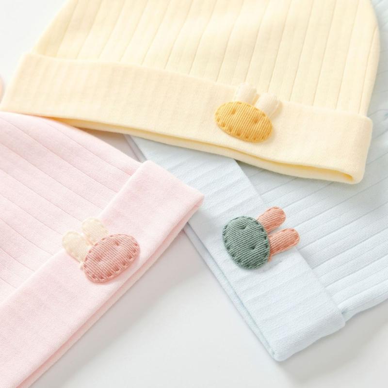 Lovely Newborn Hospital Hat Preemie Boys Girls Beanie Solid with Bear Pattern Infant Baby Hats for Spring Autumn Gift