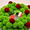13 Inch Christmas Green Elf Wreath for Front Door Plush Pompom Ball Wreath with Wooden