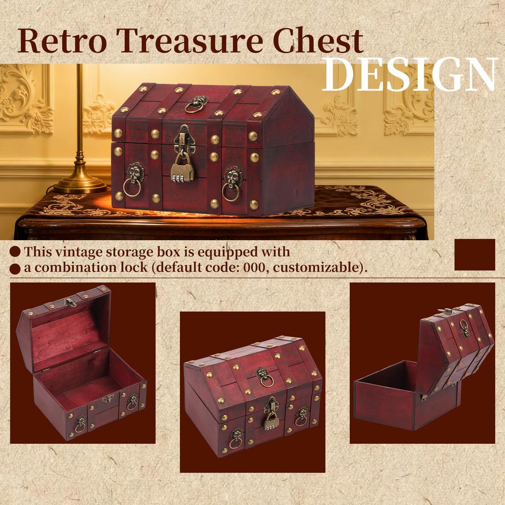 1 Pc Wooden Jewelry Storage Box Vintage Treasure Chest with Metal Lock Keepsake Boxes Home Gift Jewelry Rings Storage Container