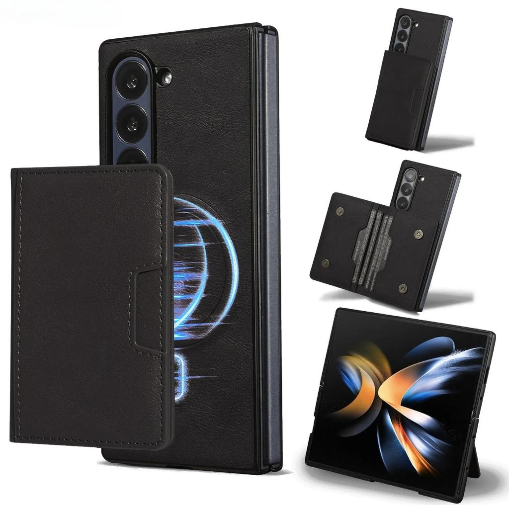 Business Style Leather Case For Samsung Galaxy Z Fold 7 6 5 4 3 2IN1 Magnetic Card Wallet Wireless Charge Anti-Drop Cover